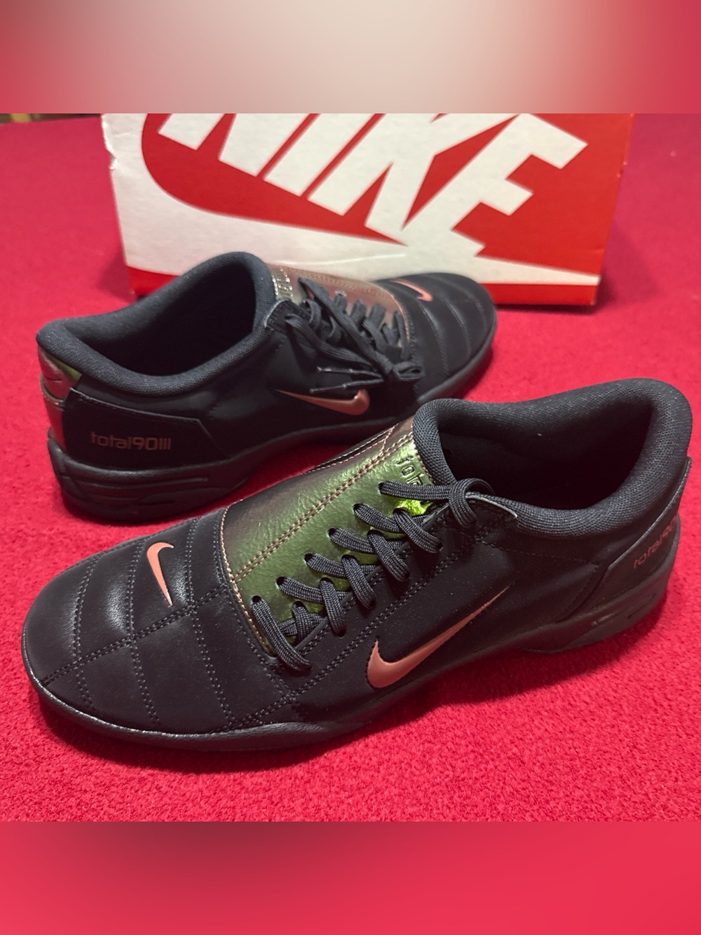 Nike Total 90 PRM Tiempo Black Red Sepia Sneakers Mens 9.5 Womens 11